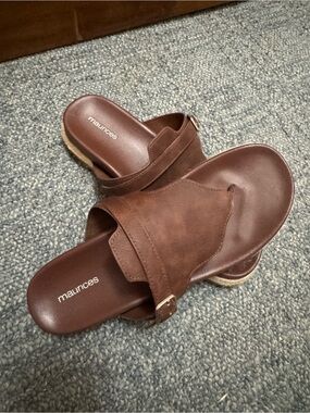 Maurices Brown Suede Slide Sandals with Buckle Accent